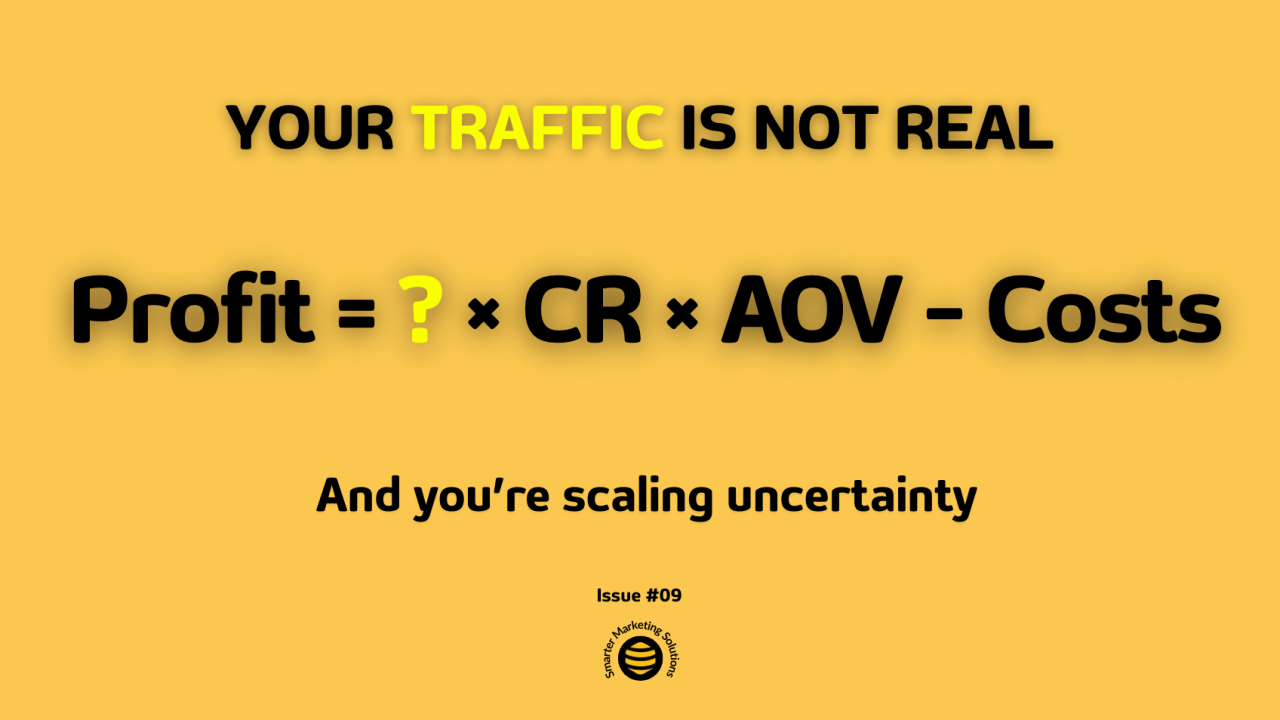 An uncertain profit formula beneath the words, Your traffic is not real.