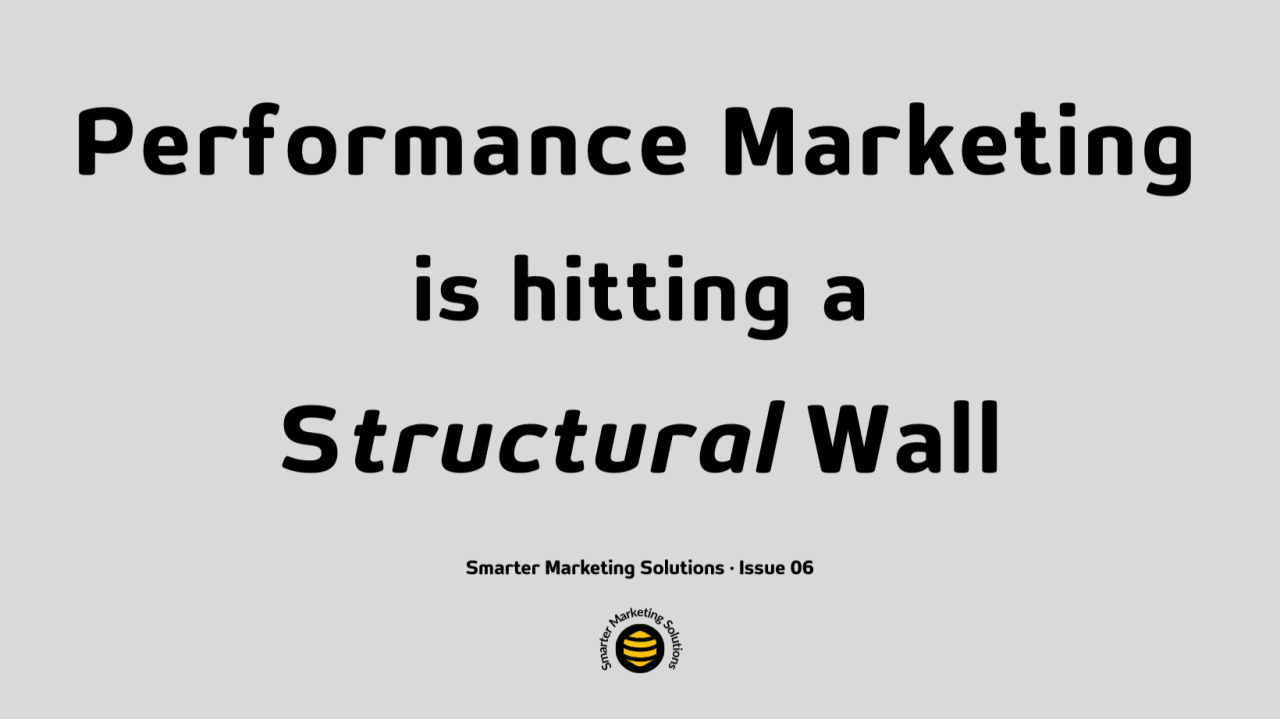 Gray typographic cover reading Performance Marketing Is Hitting a Structural Wall.