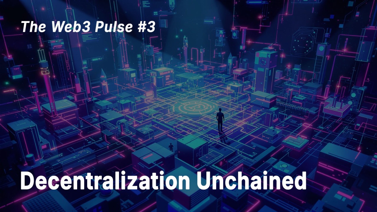 The Web3 Pulse issue 3 cover with a person in a neon decentralized city.